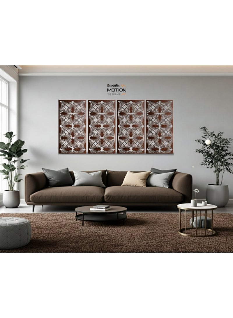 أكويستك موشان لوحات جدارية خشبية من خشب MDF من ACOUSTIC MOTION®، تصميم RAYORA مع شريط لاصق مزدوج الوجه، ديكور جداري بني عصري للمنزل، غرفة المعيشة، غرفة النوم، المكتب والفندق، 25×50×0.5 سم، طقم من 4 قطع - Image 2